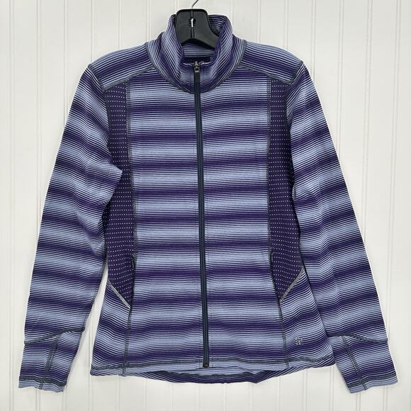 Title Nine Sweater Womens Small Full Zip Top Purple Stripes Jacket Thumbholes - Picture 1 of 9